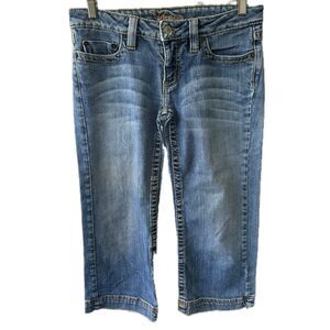 Vintage Y2K Bebe Kayla 5 Pocket Cropped Capri Medium Washed Denim Jeans 28